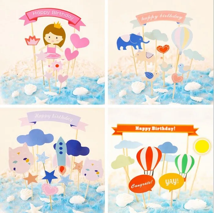 Топперы для торта Мультяшные милые бумажные баннеры открыток обертка кексов