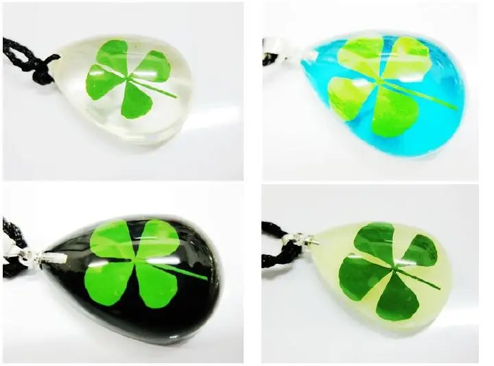 

48 pcs fancy shamrock necklace Vogue Drop Shape four leaf clover specimen