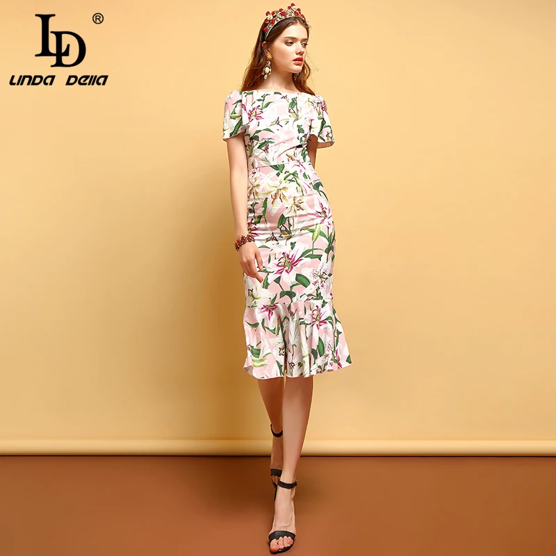 Женские платья русалки с рюшами LD LINDA DELLA винтажные вечерние коротким рукавом