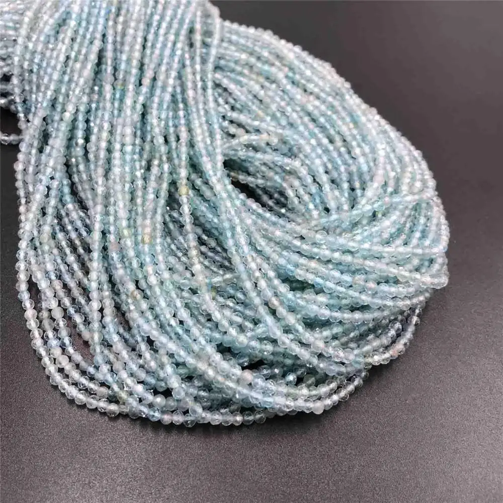 Light Blue Quartz Натуральные граненые драгоценные изумруды бусины оптом 2 мм круглые свободные нити бусины для изготовления ювелирных изделий ожерелье браслет аксессуары - Цвет: Light Blue Quartz