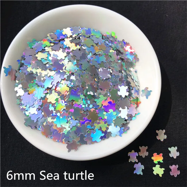 6mm Sea turtle 10g 10 г/упак. Лазерная Серебристая ультратонкая звезда цветок Единорог форма ногти блестки для украшения для ногтей своими руками боди арт живопись украшение - Цвет: 6mm Sea turtle 10g