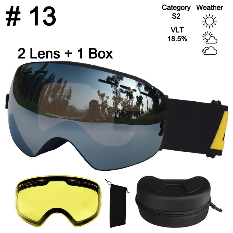 Color 13 Lens Box LOCLE лыжные очки противотуманные Сферический лыжный очки UV400 очки для лыж и сноуборда лыжные очки с ночной версии объектива и коробки - Цвет: Color 13 Lens Box