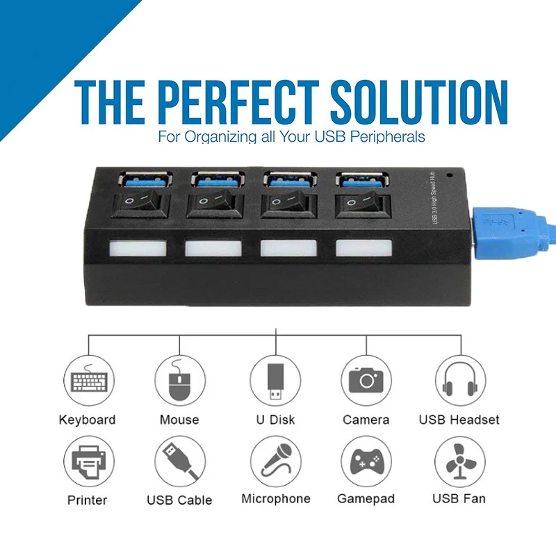 USB разветвитель 4 порта 5 Гбит/с со светодиодной подсветкой|USB-хабы| |
