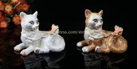 cute cat shaped bejeweled trinket box crystal collective box kitty cat jewel studded snap closure jewelrytrinket box figurine