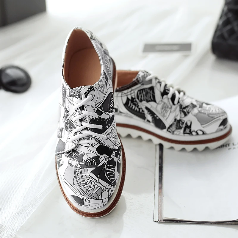 COOFU Мода повседневная клинья пятки платформы зашнуровать женщин насосы из