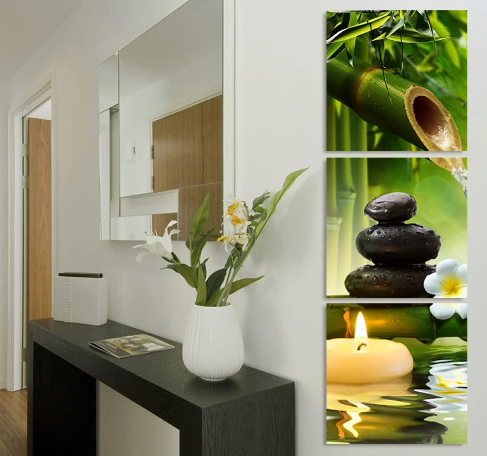 Зеленые Бамбуковые камни спа HD Печать картины настенное Искусство украшение для