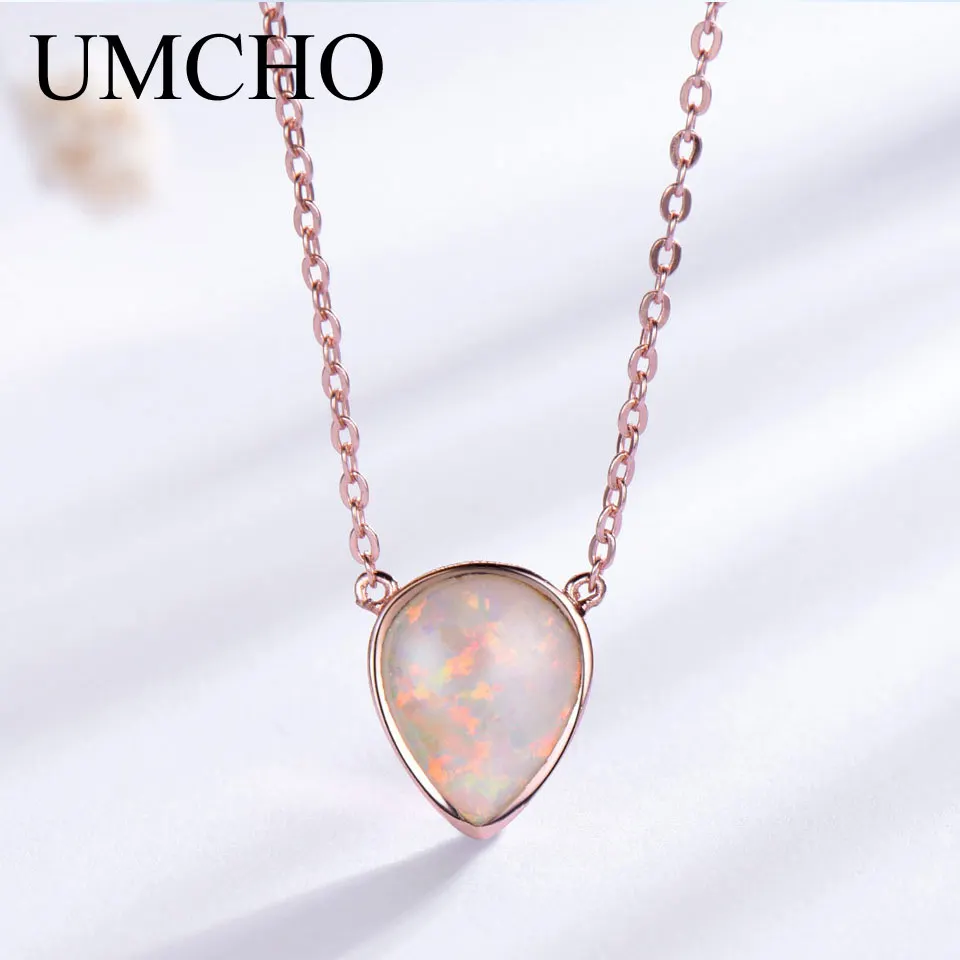 UMCHO 925 пробы серебряная капля опал цепочка ожерелье для женщин классическое с