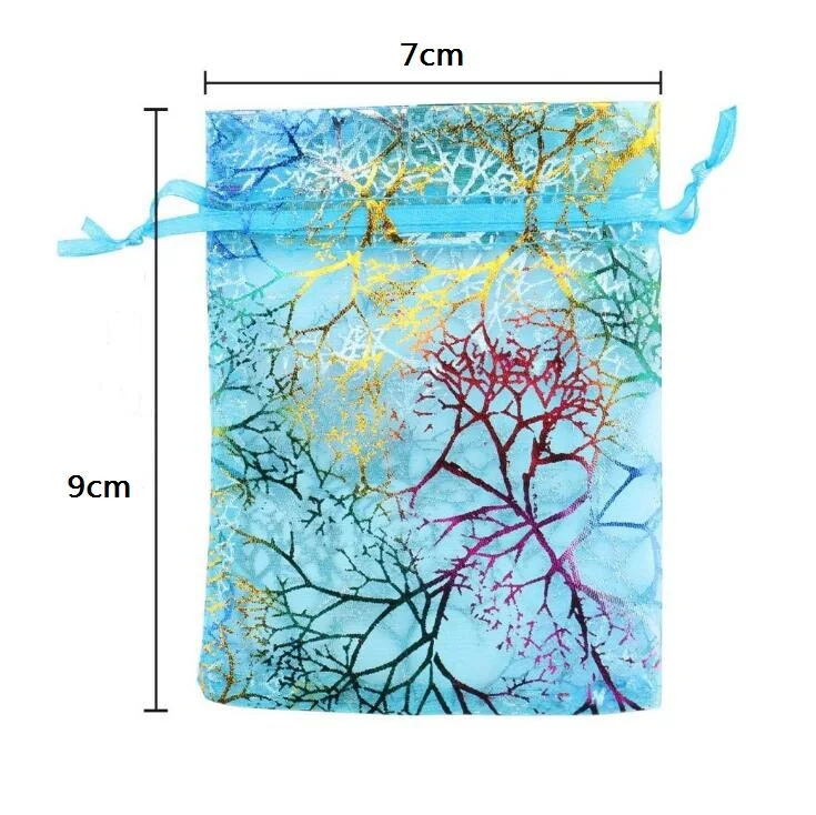

Оптовая продажа 100 шт./лот 7x9 см синие/белые коралловые мешки из органзы на шнурке Конфеты Свадебный Рождественский подарок упаковочная сумк...