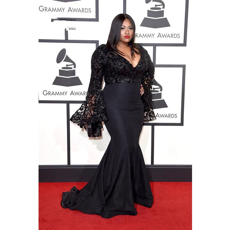 2016 Grammy Awards плюс размер платья знаменитостей с длинным рукавом Jazmine Салливан