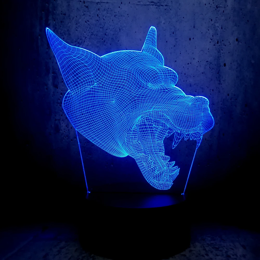 Светодиодная лампа в виде головы волка собаки 3D с дистанционным управлением