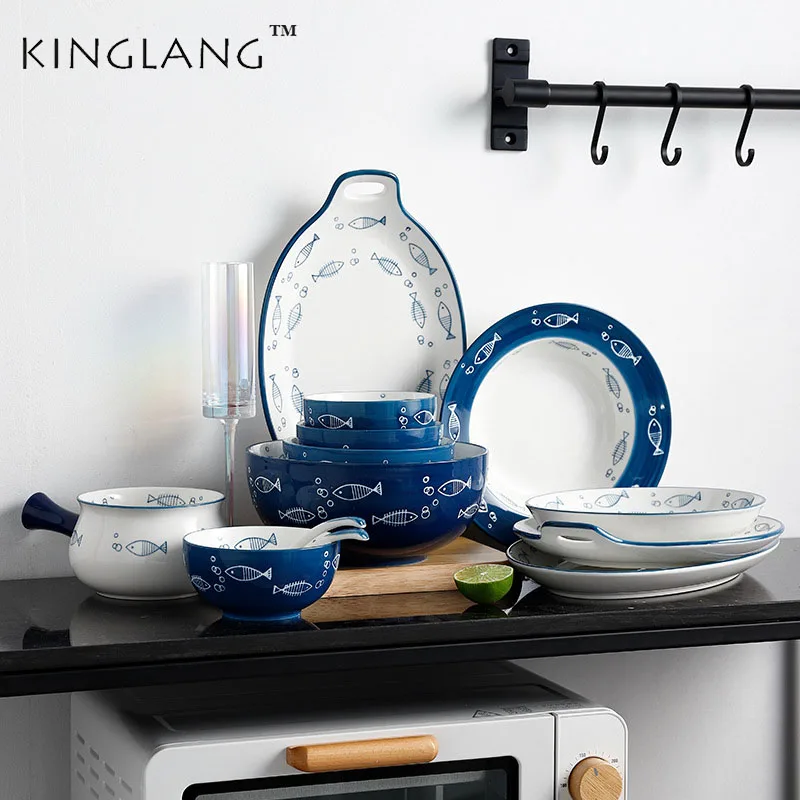 KINGLANG, японская глазурь, цветная креативная посуда для рыбы, набор для завтрака, суповое блюдо, рисовые суши, тарелка, тарелка для макаронных изделий