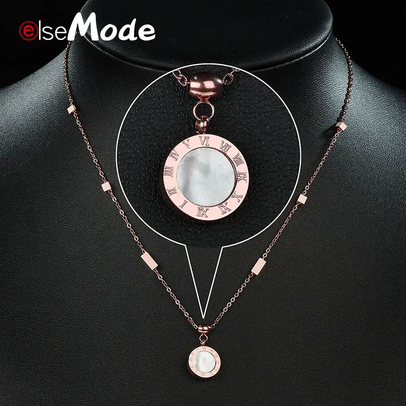 ELSEMODE, римские цифры, круглый корпус, простые вечерние ожерелья с кулоном, розовое золото, для женщин, колье, Женские Ювелирные изделия