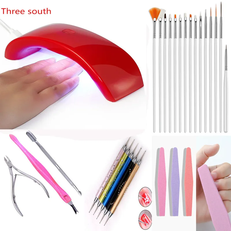 manicure set Маникюрный набор, набор гель-лака для ногтей, набор для маникюра, 12 Вт, УФ светодиодный светильник для маникюрных комплектов, 15 шт., кисти для ногтей - Цвет: manicure set