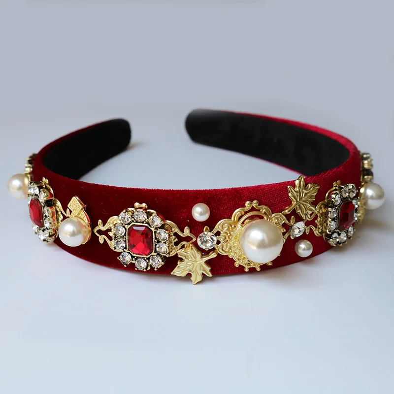 Шарм Красный бархат кристалл барокко оголовье Gem queen корона тиара головные уборы для женщин Свадебные украшения волос модные рождеств - Окраска металла: 2