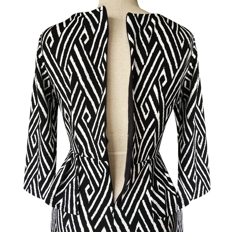 Barsei Новые Женщины Урожай Ретро Черный Белый Полный Рукав OL Dress Геометрические