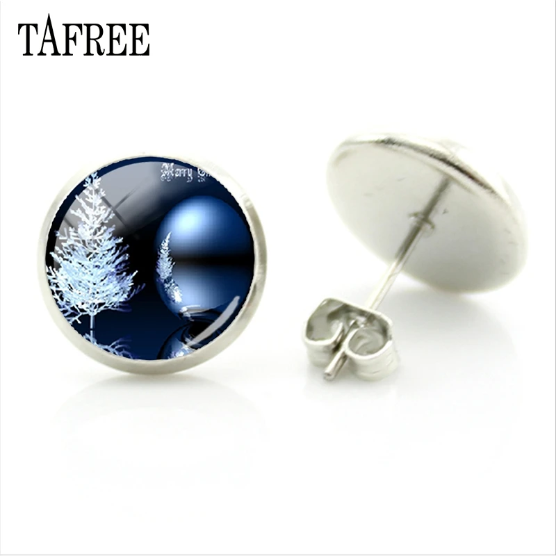 Зимние милые стеклянные серьги-гвоздики TAFREE с изображением снеговика