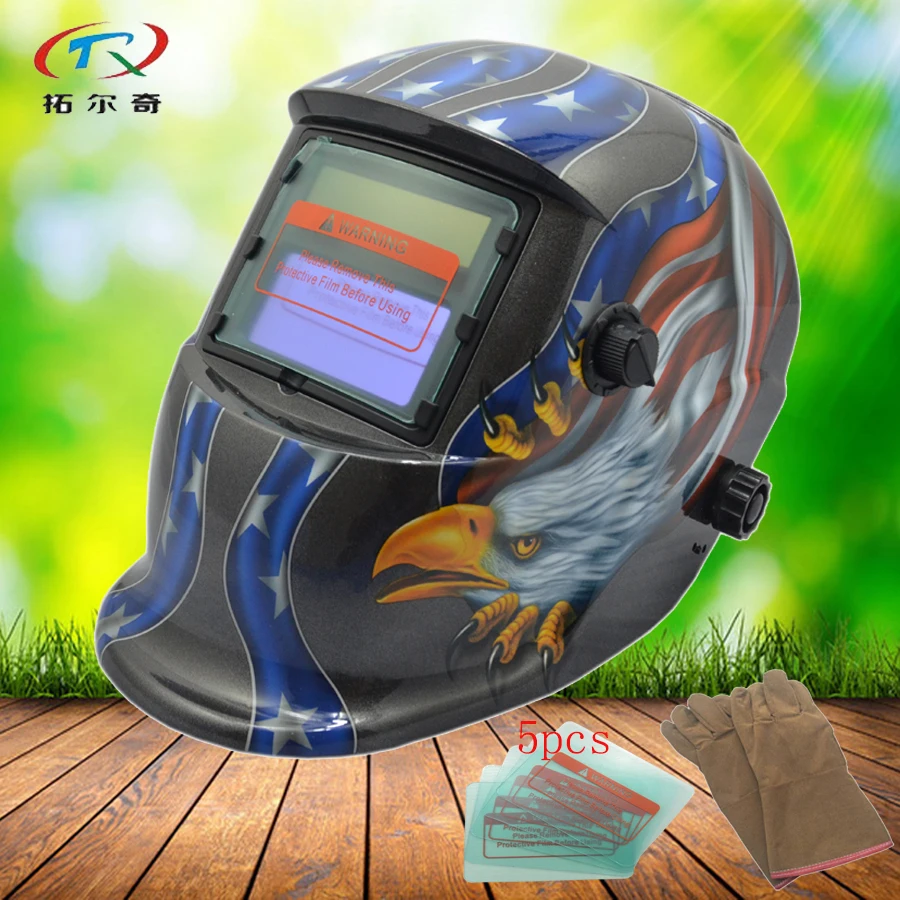 tig welding helmet with long gloves auto darkening MIG GTAW solar and battery welder mask grinding adjust HD17(2233FF)Y | Инструменты