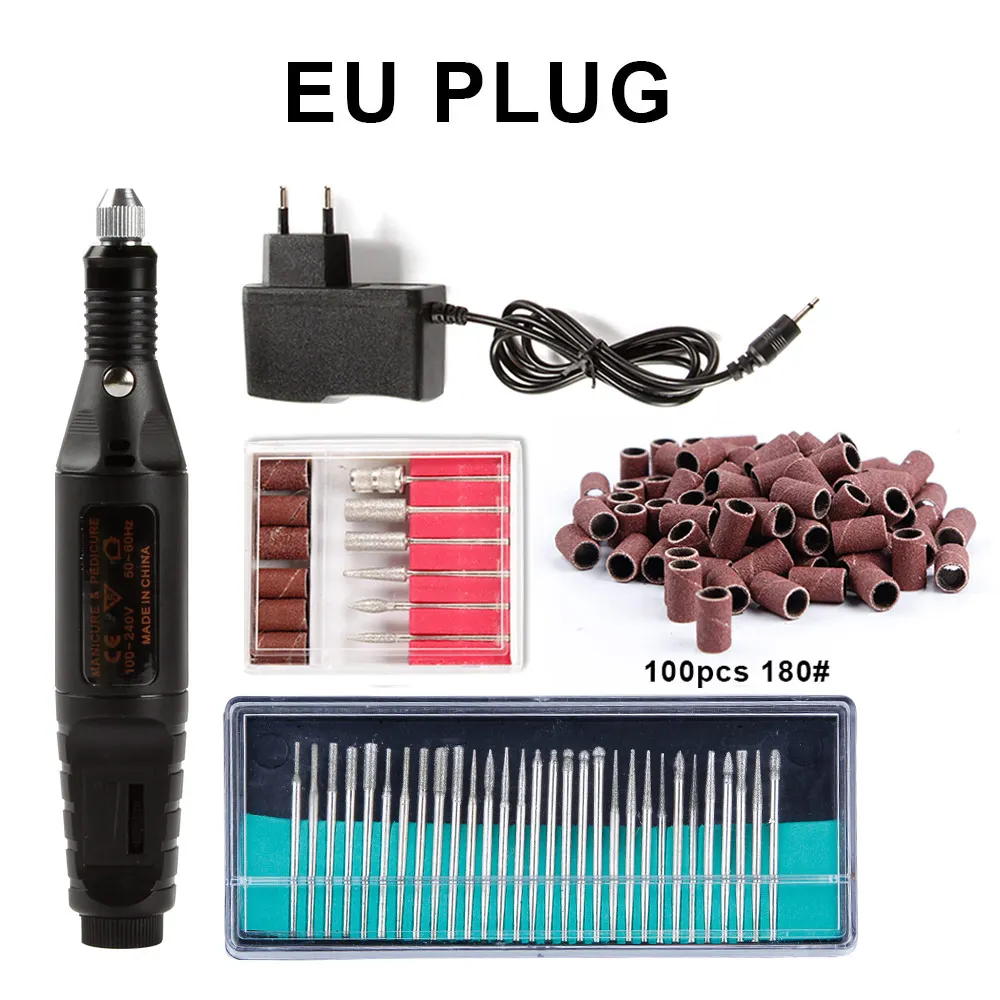 black EU 180 Гель для удаления кутикулы Электрический Маникюрный станок 30 шт. фрезы сверла Шлифовальные полосы Appartus для маникюра дизайн ногтей - Цвет: black EU 180