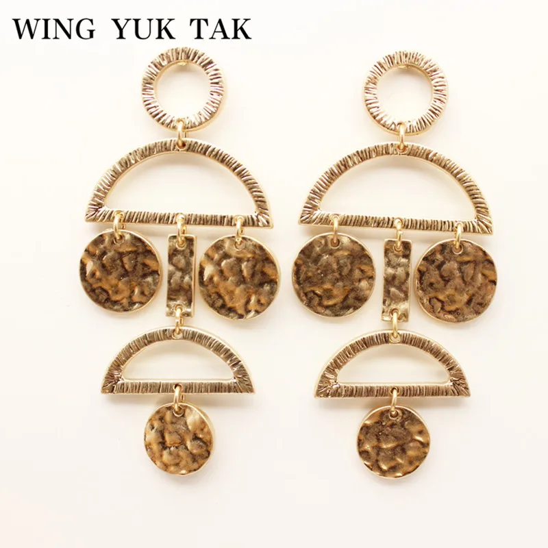 Wing yuk tak 2018 Новое поступление модные массивные металлические полые серьги в