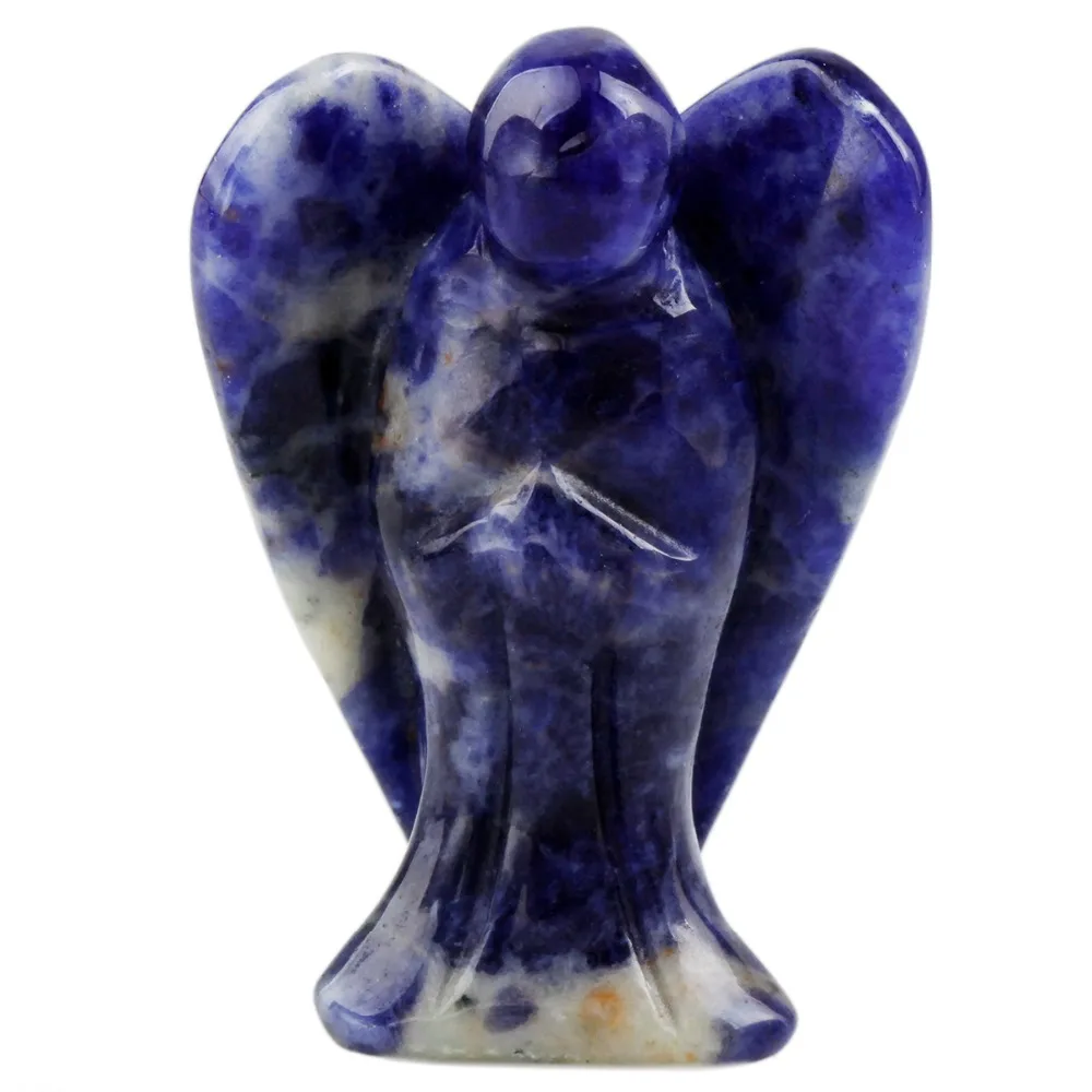 

TUMBEELLUWA 1Lot (6Pc) Sodalite Stone Carved Guardian Angel Pocket Statues Figurines 1.5"