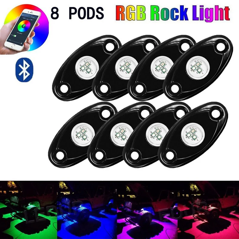 Rgb Led Rock Lights сотовый телефон приложение Bluetooth управление 8 стручков многоцветный