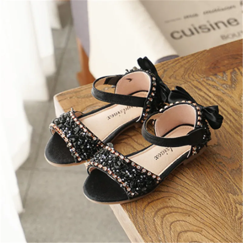 2019 Hot Sale Baby Girl Sandals Fashion Bling Shiny Rhinestone Girls Summer Shoes With Bow Kids Flat Size 21-36 |