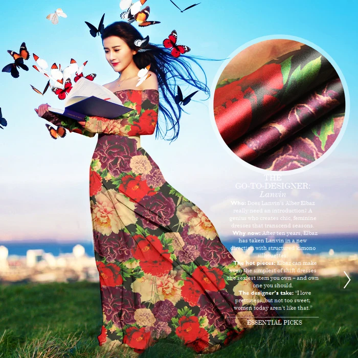 

mulberry silk kuan painting Stretch Satin printing modified Kawoon Samasu fabric cloth [beautiful] peony cheongsam