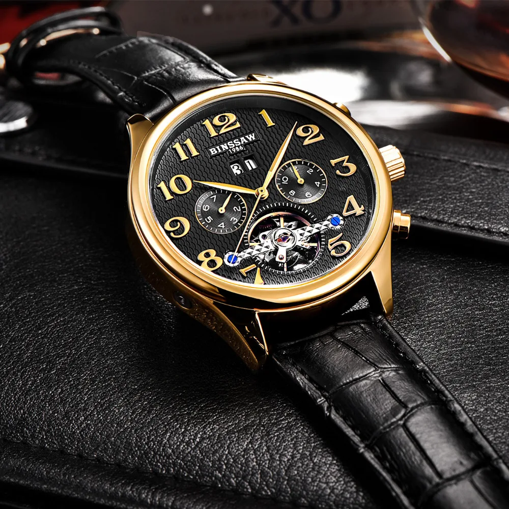 BINSSAW Роскошные Брендовые мужские автоматические механические часы Tourbillon модные