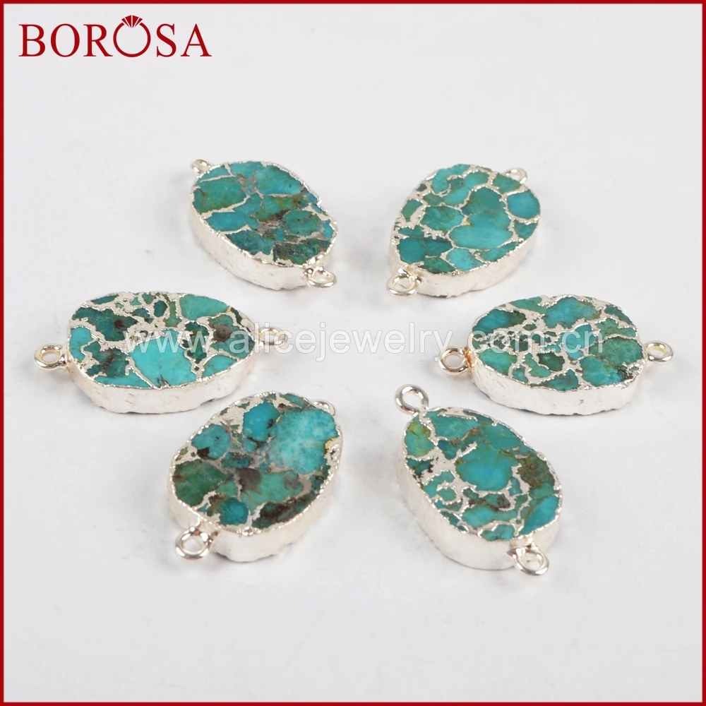 BOROSA 5 шт. Овальный Серебряный Цвет Медь 100% синий камни Друза соединитель двойные