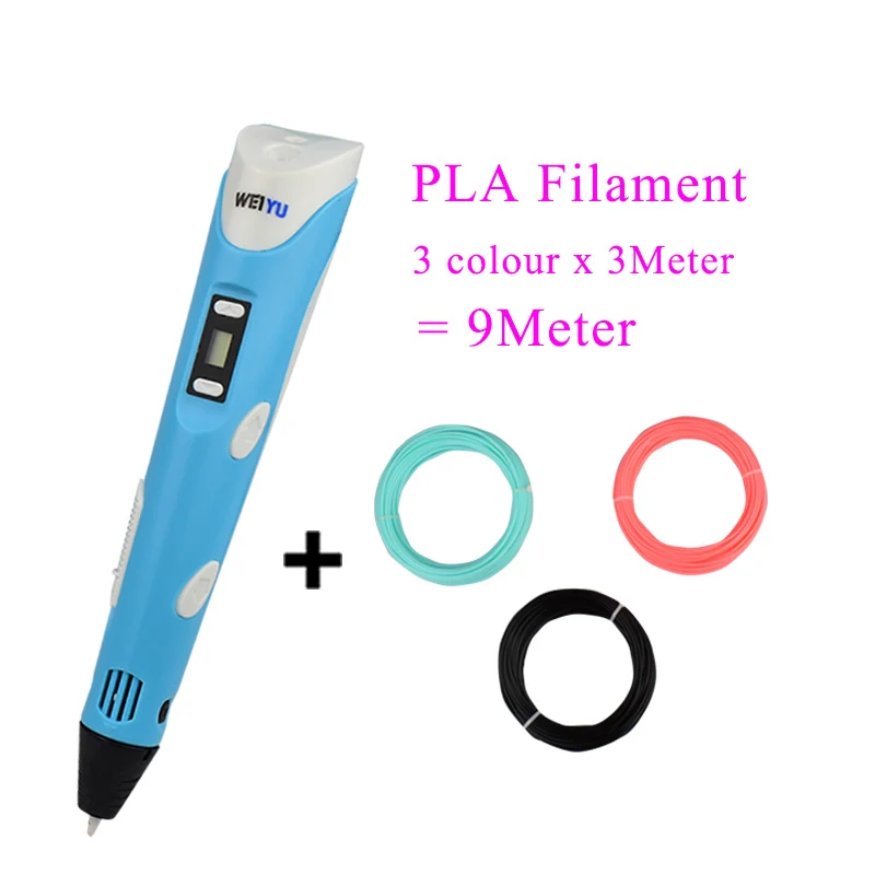 Blue pen and 9m 3Д Ручка Weiyu 2 го Поколения с LCD дисплеем для детей Высококачественный ABS/ PLA пластик для создания фигурок - Цвет: Blue pen and 9m