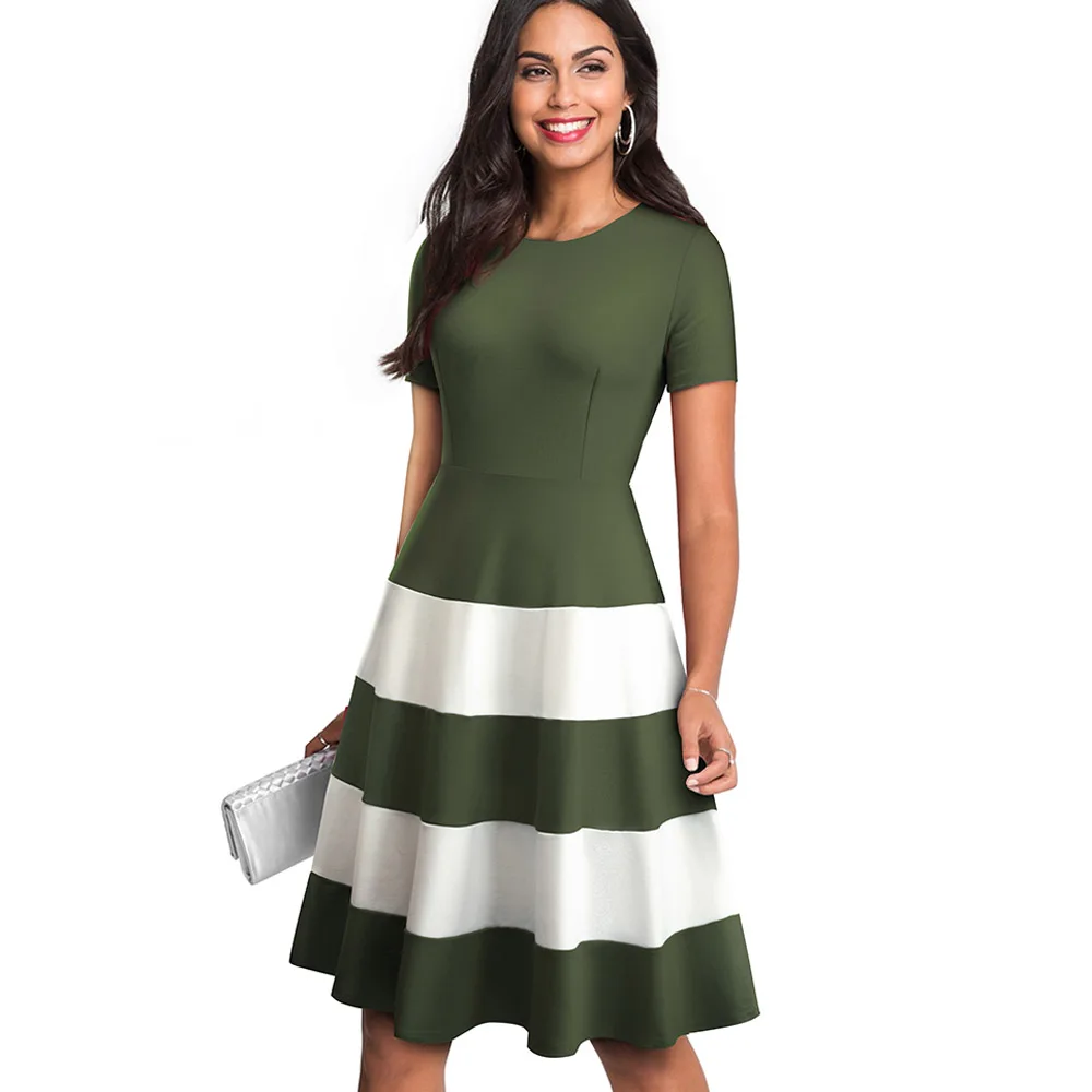 Army Green Хорошее-forever, 1950 s, Ретро стиль, контрастный цвет, пэчворк, круглый вырез, женские платья, деловые, вечерние, расклешенные, а-силуэт, женское платье, A142 - Цвет: Army Green