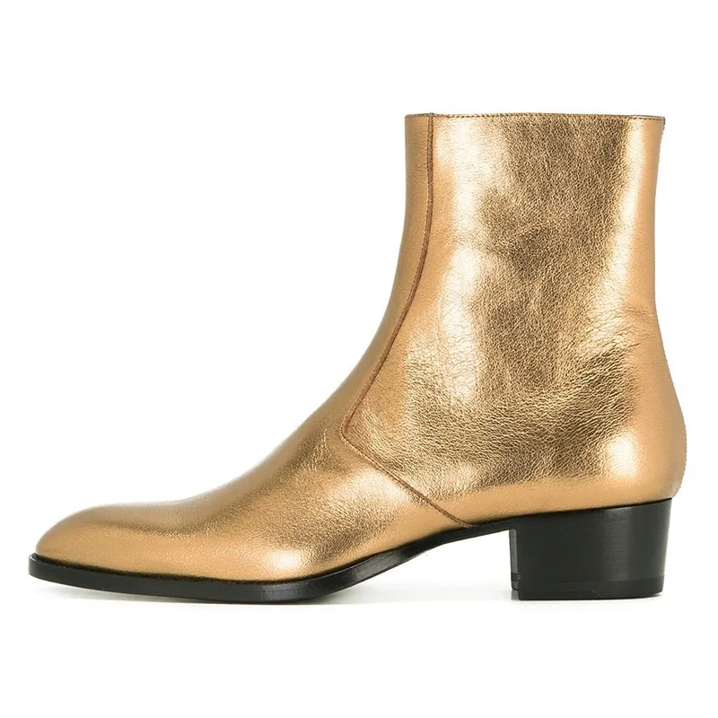 Высококачественные ботинки челси на молнии в западном стиле золотистые