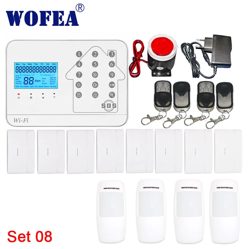 Wofea WIFi PSTN GSM сигнализация 3 в 1 сенсорная клавиатура приложение управление домашняя система охранной сигнализации набор с русским, английским, испанским - Цвет: Set 08