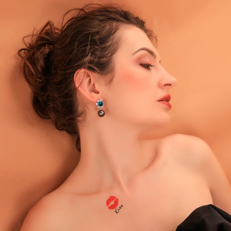 Роскошные Синие хрустальные серьги с цветами бархатная полоска колье имитация