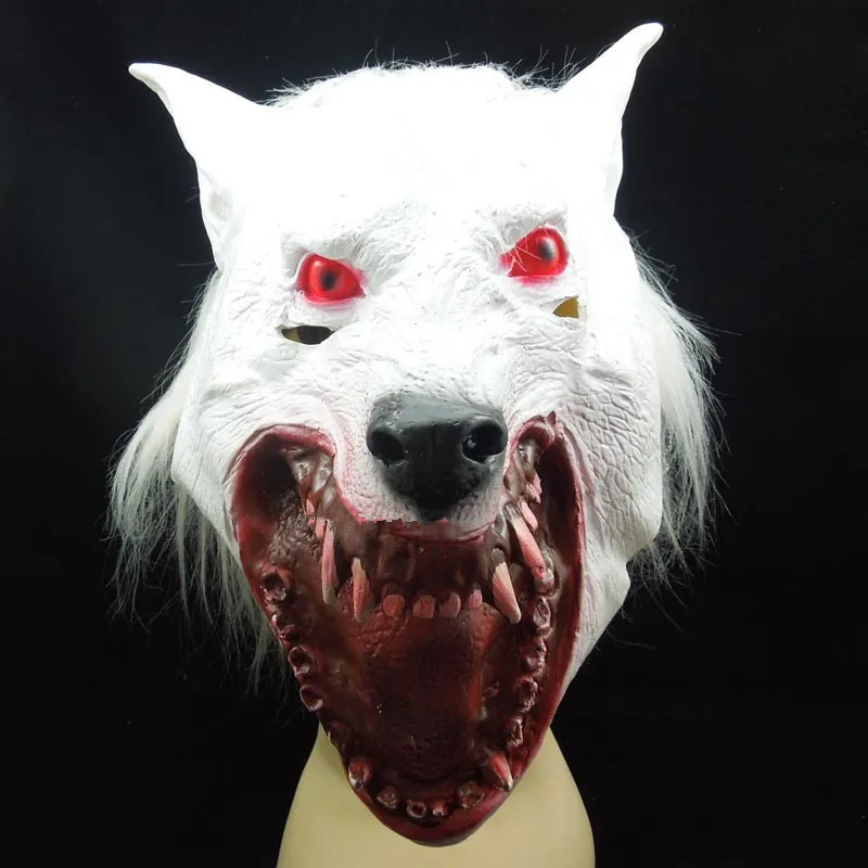 Страшная белая голова волка страшная маска на Хеллоуин Вечерние Маски красный