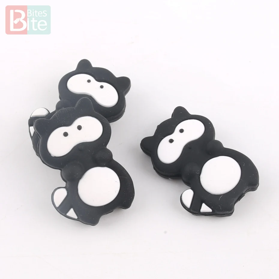 black Укусы 3 шт. силиконовые бусины енот Детские Прорезыватели DIY пустышка цепи жевательные мультфильм бусины без БФА, силиконовый детский Прорезыватель - Цвет: black