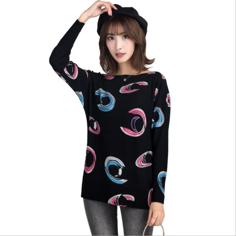 Winter Runway Sweater Women Luxury Brand Design Elegant Long-sleeve Feminino New Loose Printed Knitted Pullovers Tops | Женская одежда