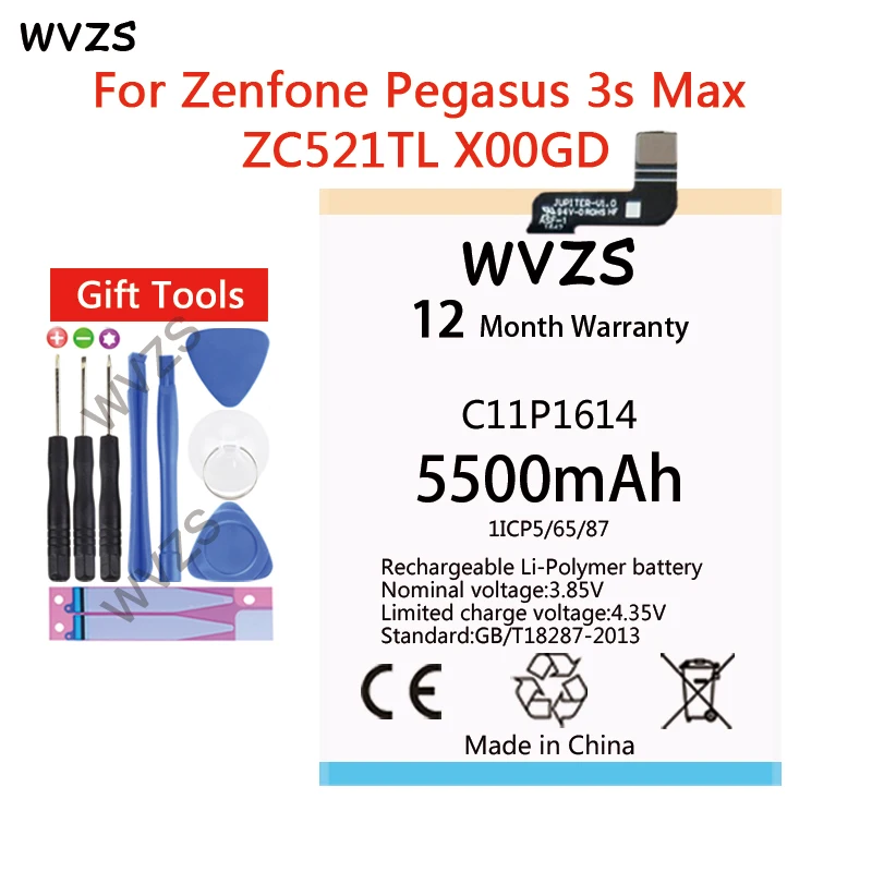 Wvzs 5500 мАч литий-полимерный аккумулятор C11P1614 для asus ZC521TL zenfone 3S MAX Dual SIM TD-LTE Peg