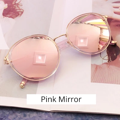 Pink Mirror Ralferty Korea Style Round Sunglasses Women Vintage Retro Mirrored Sunglass Female Sun Glasses For Women lunette Oculos M7098 - Lenses Color: Pink Mirror