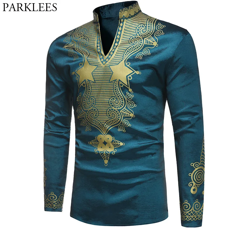

Men's Hipster Classic V Neck African Print Dashiki T-shirt 2018 New Men Long Sleeve T Shirts Casual Brand Tops Camisetas Hombre
