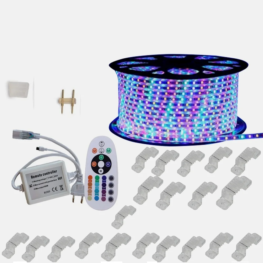 20 м RGB Светодиодная лента 5050 220 В 5050 3528 освещение веревки для наружного сада Водонепроницаемый+ 44 ключ пульт дистанционного управления 230 В по DHL