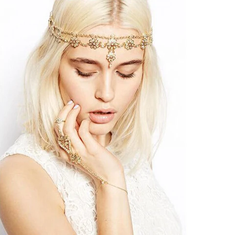 Женская повязка на голову 1 шт. модная с кристаллами и цветами|forehead headbands|chain