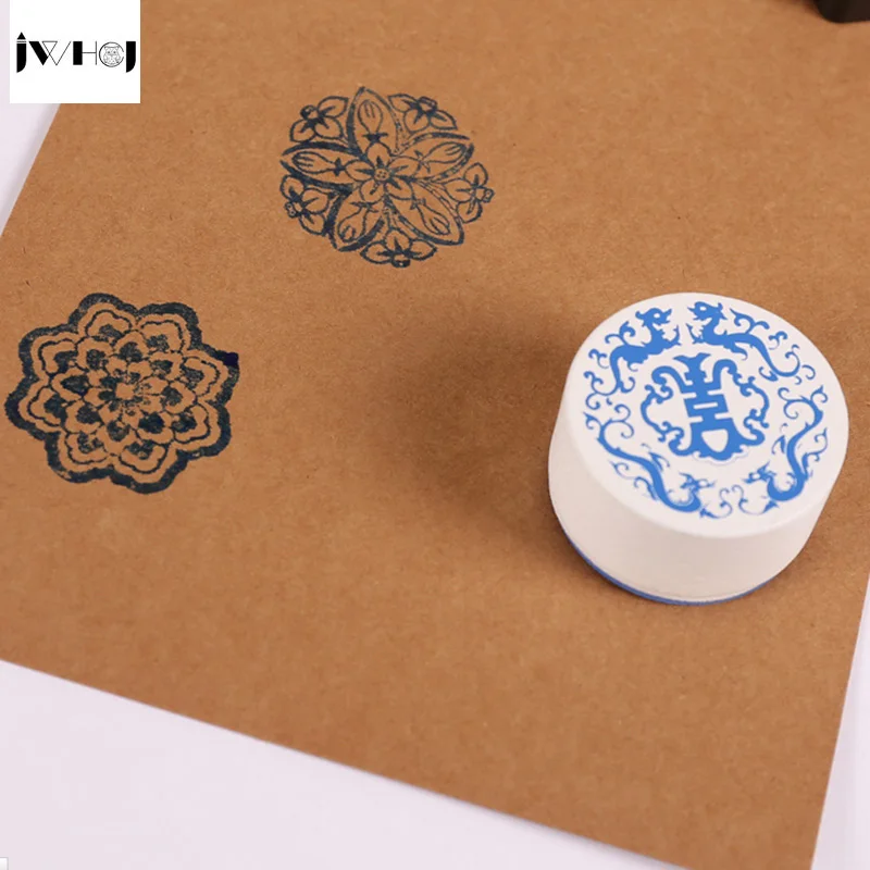 1 шт. Китайский ветер винтажный голубой и белый фарфор дневник деревянный штамп
