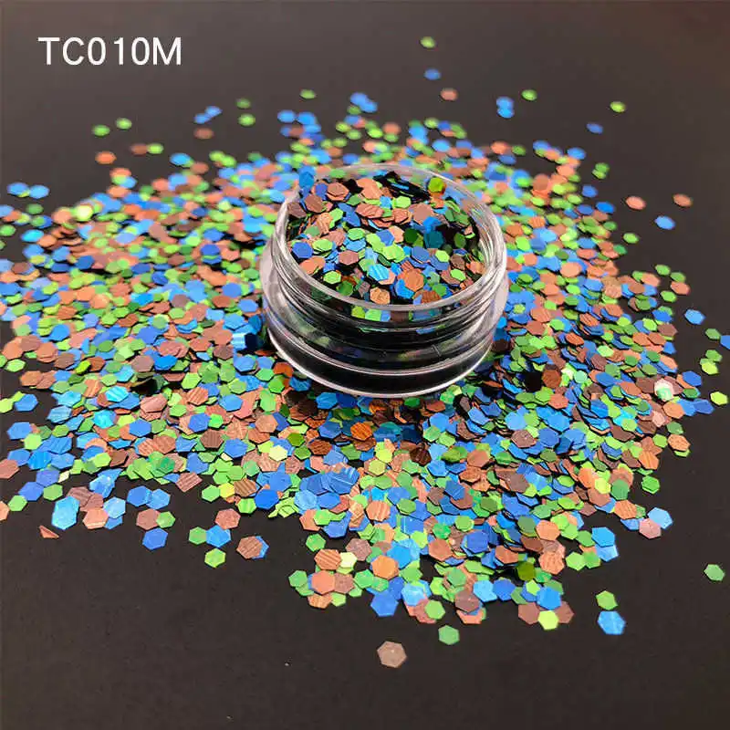 TC010M 10 типов, 1,6 мм, смешанные цвета, массивные блестящие шестиугольники для ногтей, для лица, тела, век, блестки, блестящая пудра, для женщин, для танцев, вечеринки, 1,5 г - Цвет: TC010M