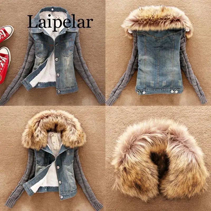 Laipelar 2019 Женская Весенняя джинсовая куртка из искусственного меха пальто