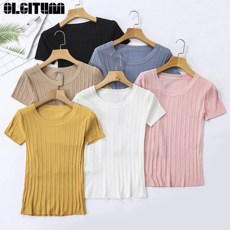 Новое поступление модные футболки OLGITUM с коротким рукавом Корейская летняя