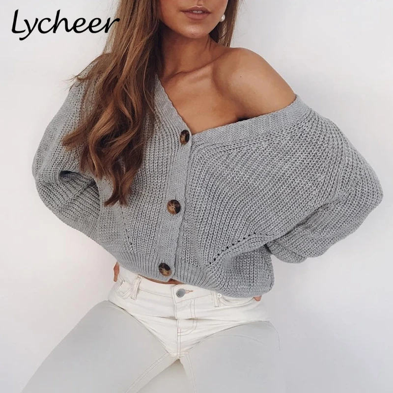 Женский Повседневный трикотажный кардиган Lycheer свободный однобортный Кардиган с