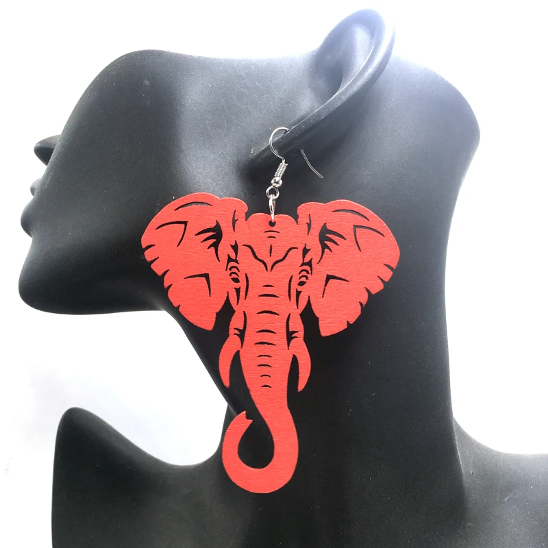 5 парт/лот серьги из дерева в виде слона красного цвета|wooden earrings|colorful wooden earringsearring