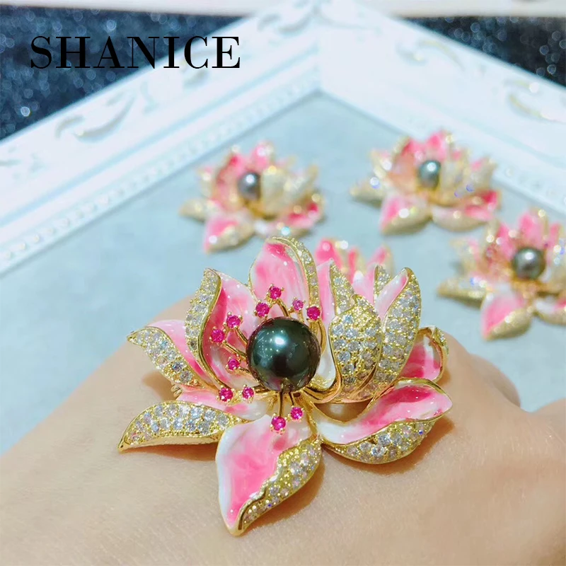 SHANICE модные стильные эмалированные лепестки микро паве CZ розовый Лотос цветок