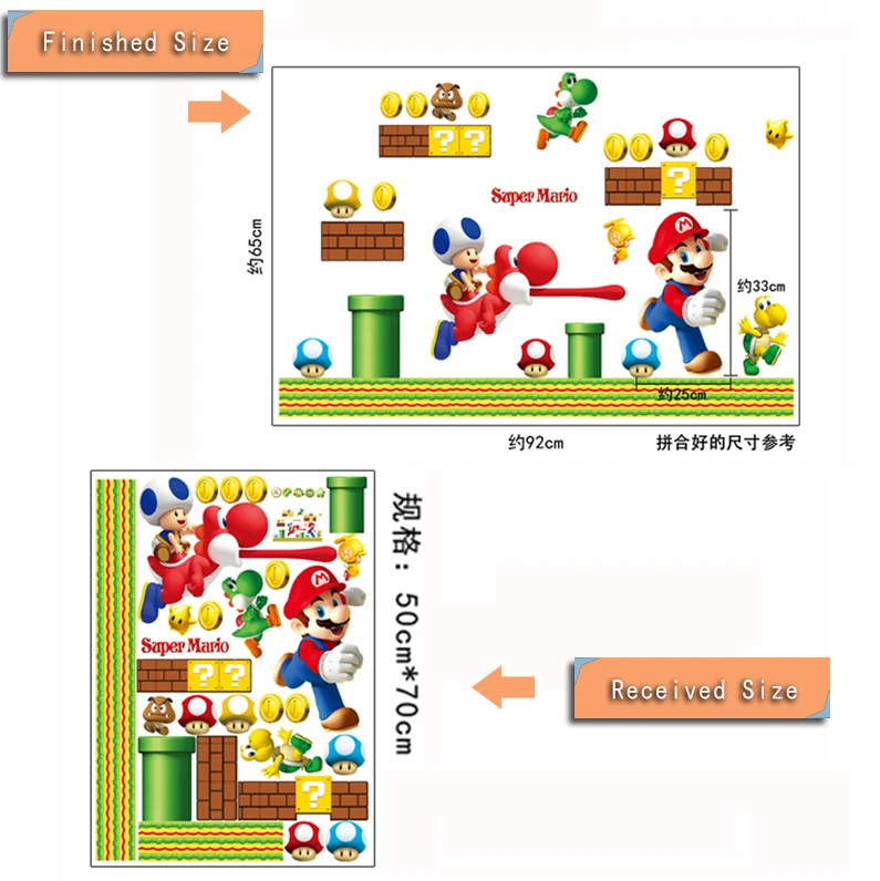 Мультфильм Super Mario Bros дети наклейки на стену детская домашний декор виниловая роспись для мальчика Спальня Гостиная Фреска Искусство